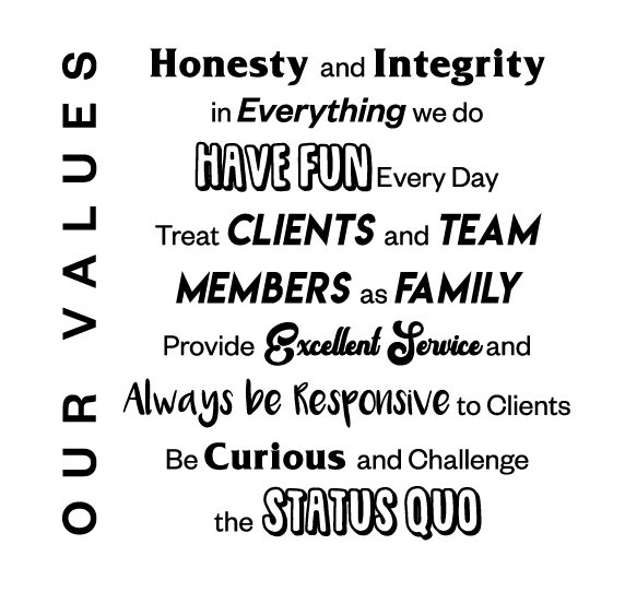 Astanza's Core Values on the wall